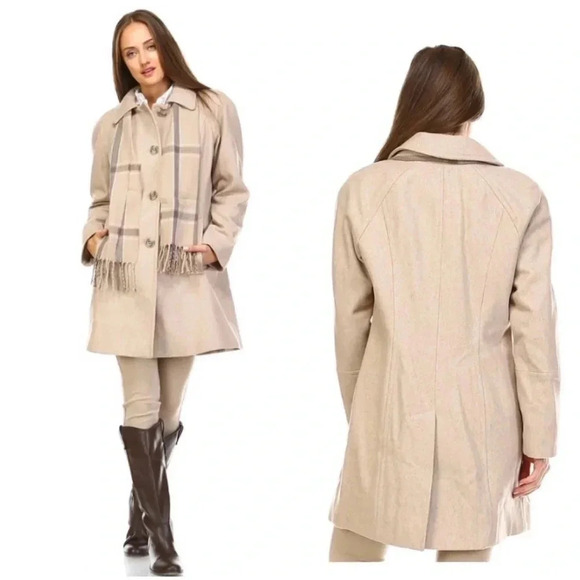 LONDON FOG | Oatmeal Heather Wool-Blend Button-Up Peacoat Size 18 (Tag missing) - Picture 1 of 6